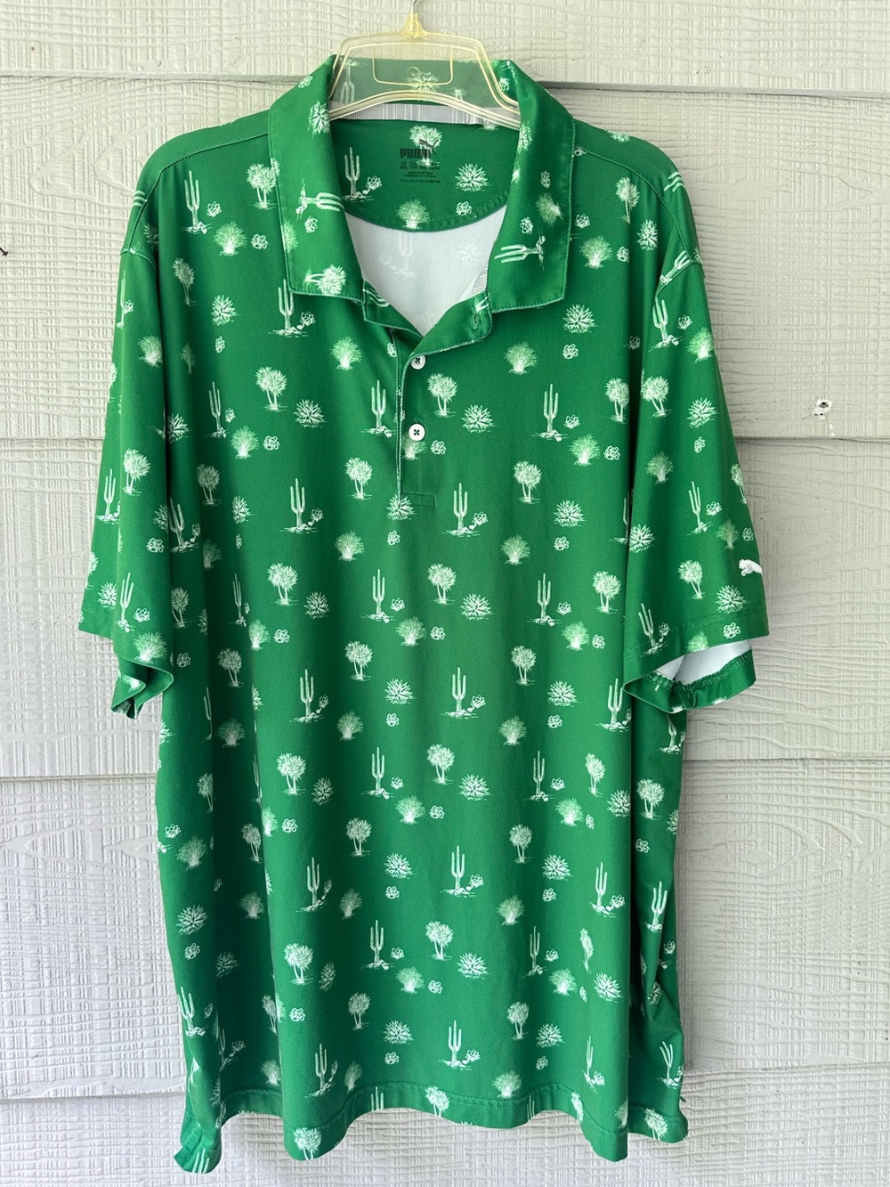 Puma Allover Cactus Desert Print Polo Shirt| Green White - XXL